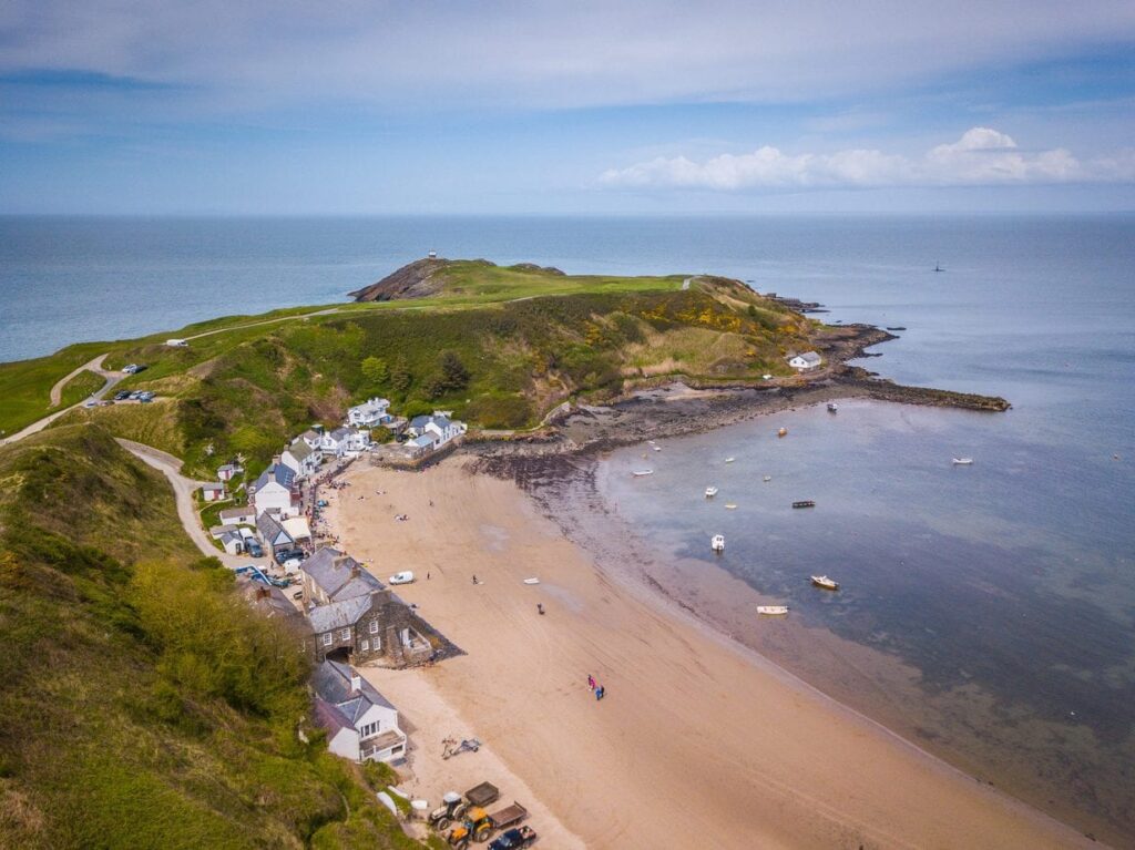 Porthdinllaen Wales view from sky