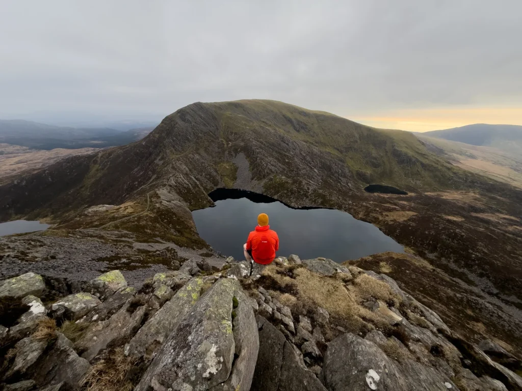 Rhinog Mountains a single person are set on the rock in the Rhinog Mountains
